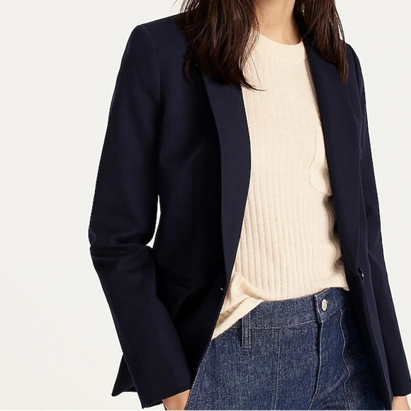 J. Crew Parke Bi-Stretch Cotton Navy One Button Blazer Size 8 - Picture 1 of 6